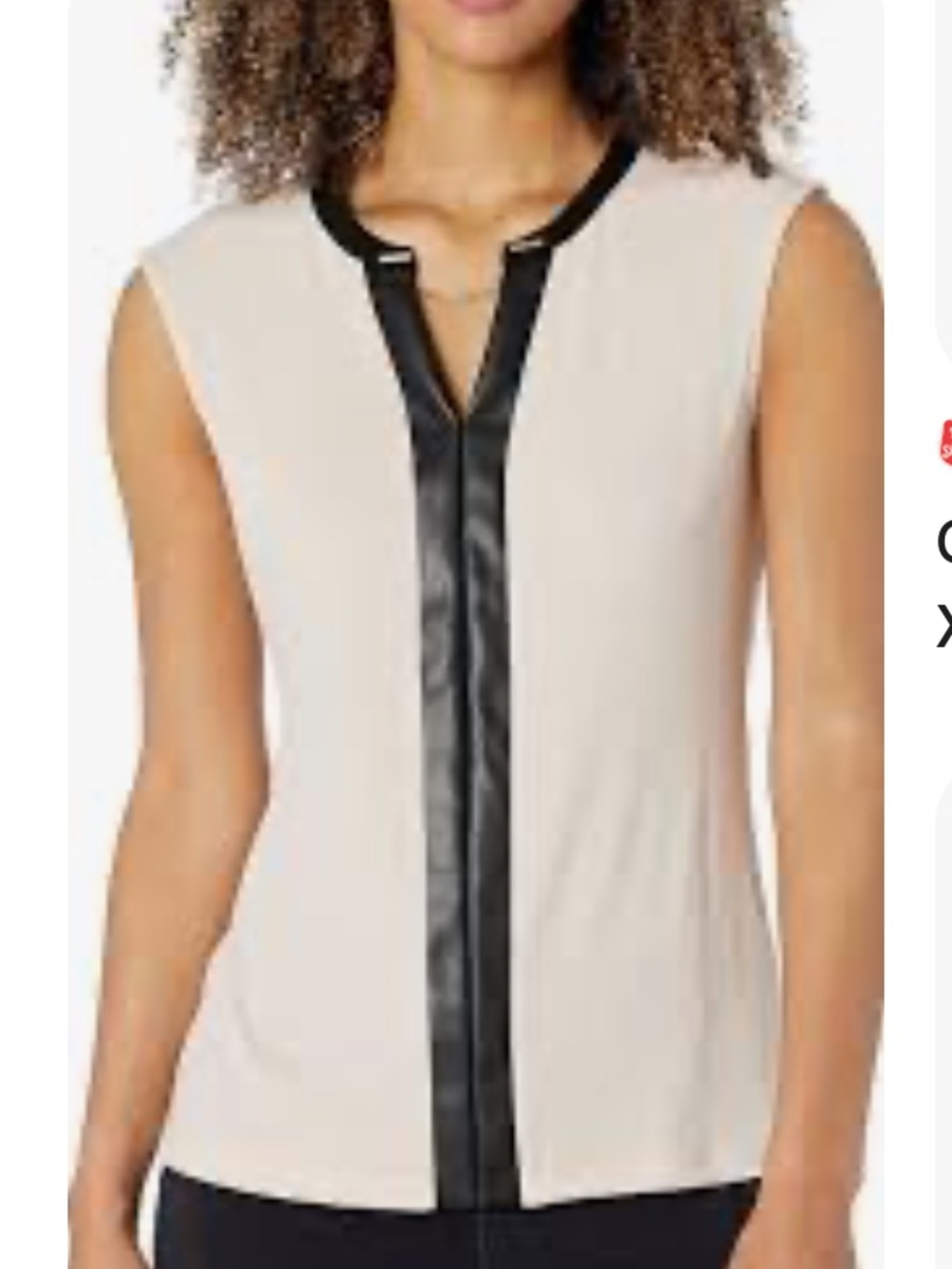 Calvin Klein Sleeveless Faux-Leather Trim Blouse - Blush Pink top.